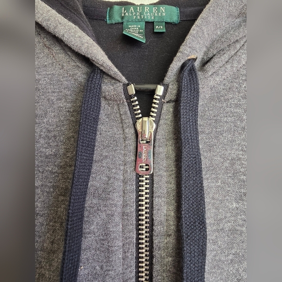 Unisex Ralph Lauren Gray Zip Up Sweater with Hood - Picture 6 of 6